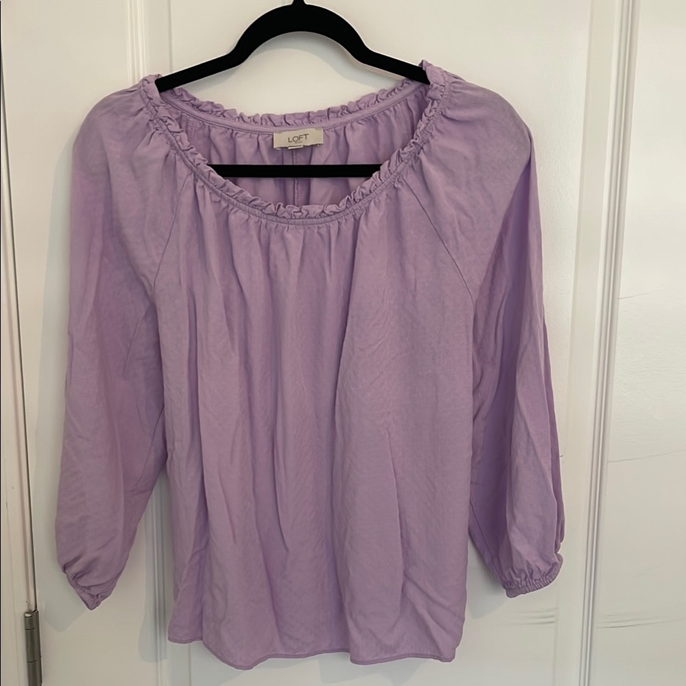 LOFT Purple Ruffled 3/4 Sleeve Blouse
